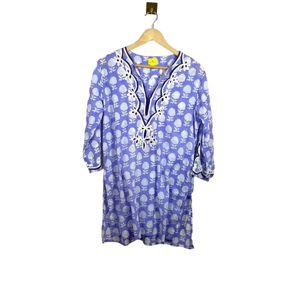 Roberta Roller Rabbit Geometric Embroidered Cotton Tunic Top in Lavender Size M - Picture 3 of 10